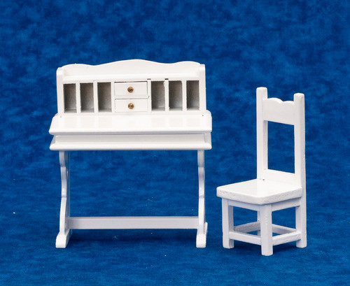 Desk and Chair Set White Dollhouse City