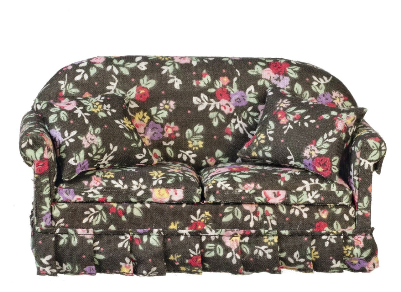 Sofa with Pillows - Black Floral