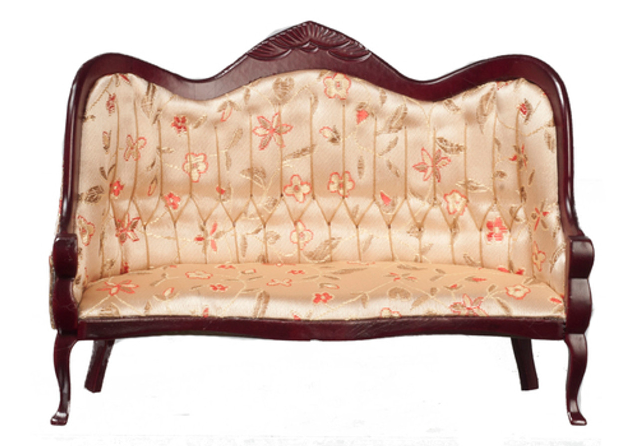 Victorian Sofa with Floral Fabric - Mahogany