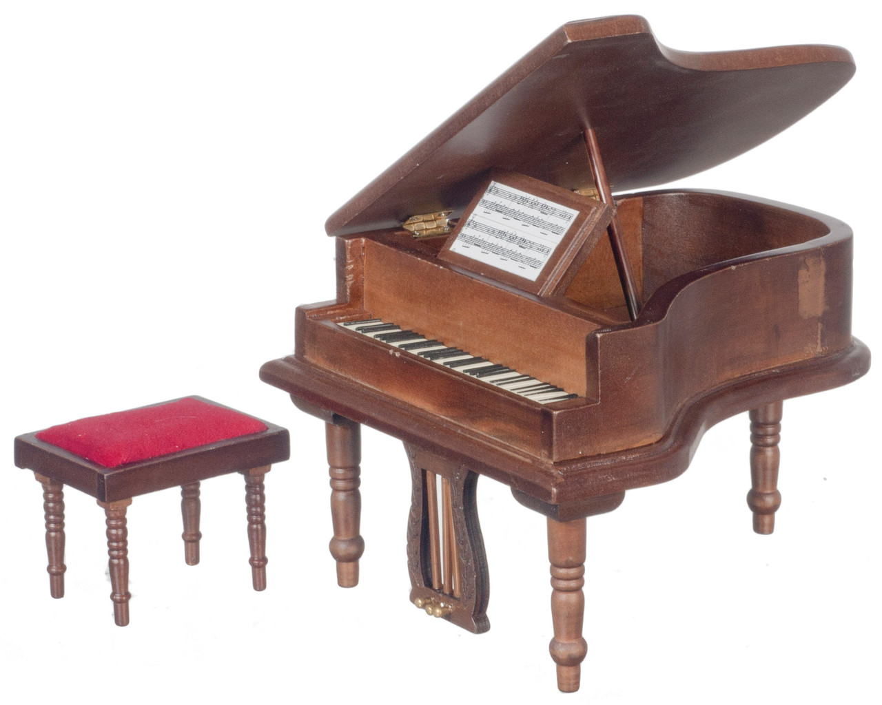 Dollhouse City - Dollhouse Miniatures Baby Grand Piano With Stool - Walnut