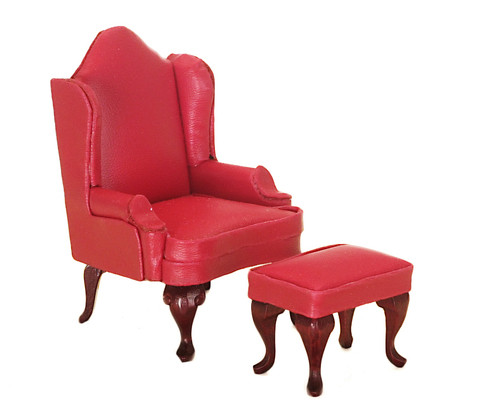 Wing Chair Ottoman Red Dollhouse City