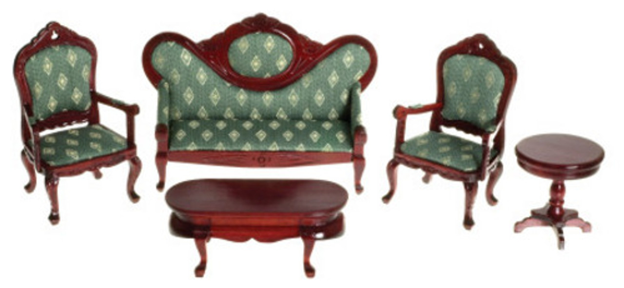 Victorian Living Room Set - Green and Mahogany