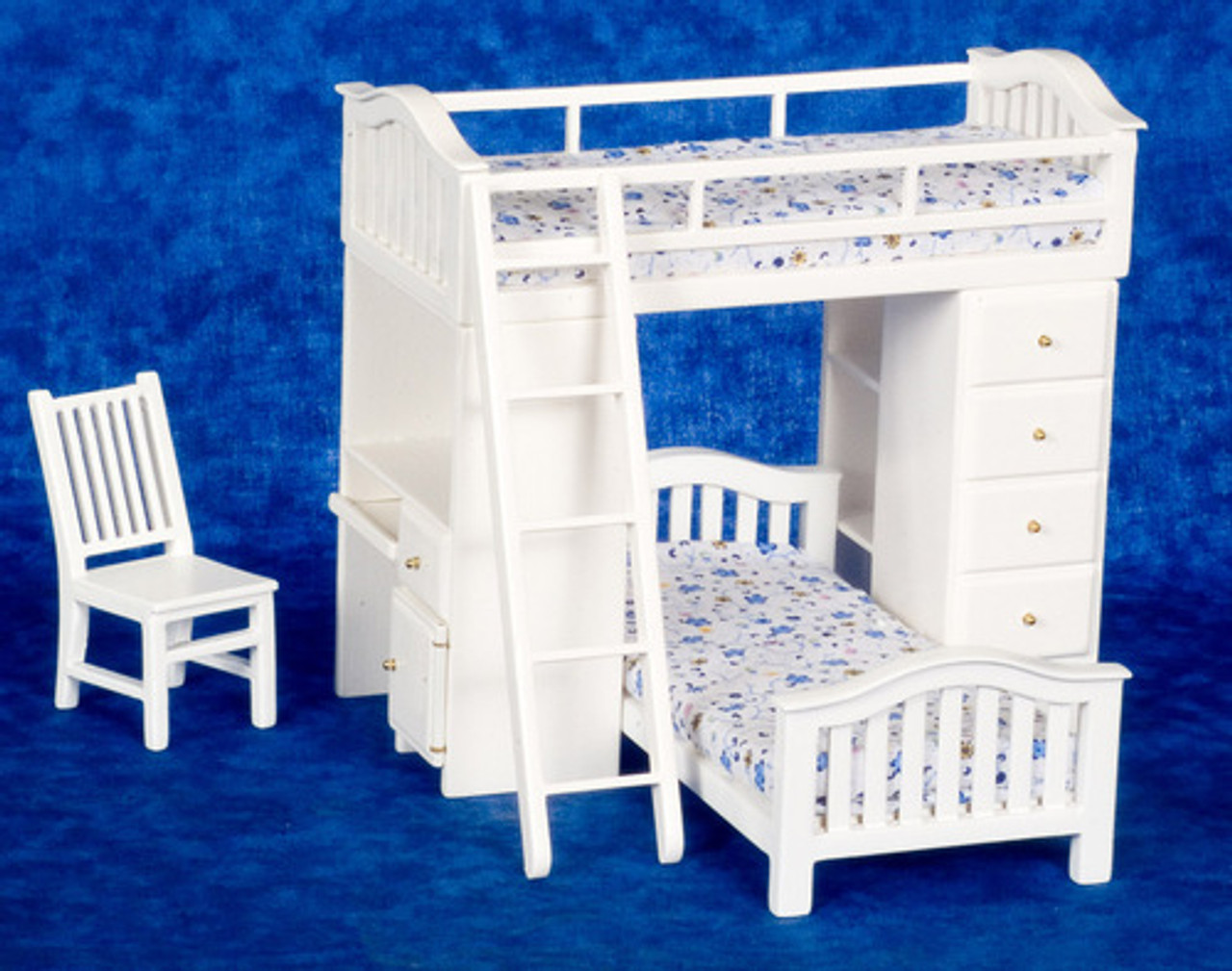 Bunk Bed Set with Desk and Chair - White