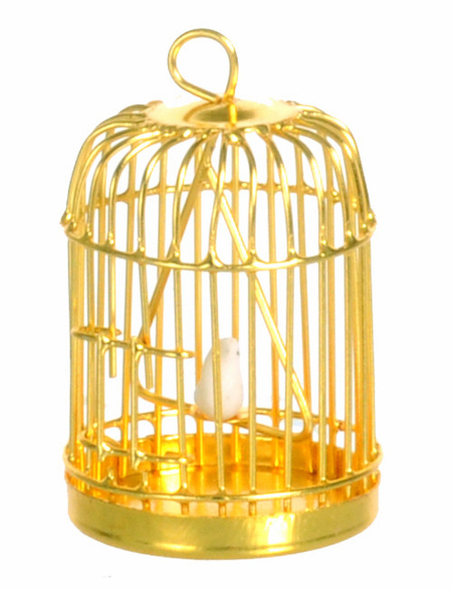 Dollhouse City - Dollhouse Miniatures Brass Birdcage with Bird