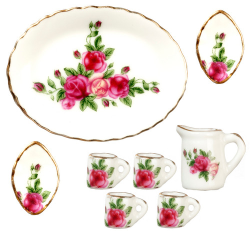 Mugs and Plates Set - Red Rose