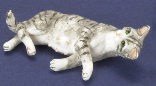 Dollhouse City - Dollhouse Miniatures Pregnant Cat - Grey