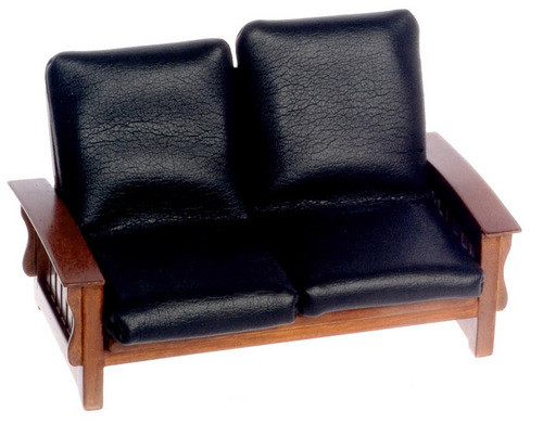 Sofa - Black Leather - Walnut