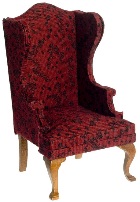 Wing Chair- Burgundy and Walnut