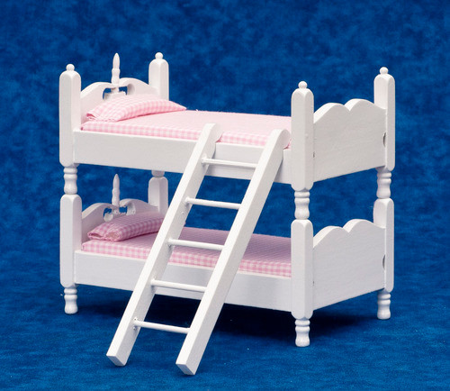 Bunk Bed with Ladder - Pink and White