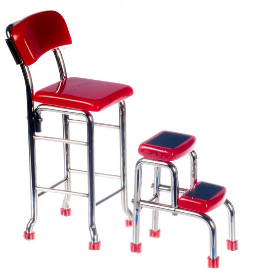 Kitchen Stool with Steps - Red