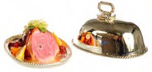 Ham and Fruits on Metal Tray