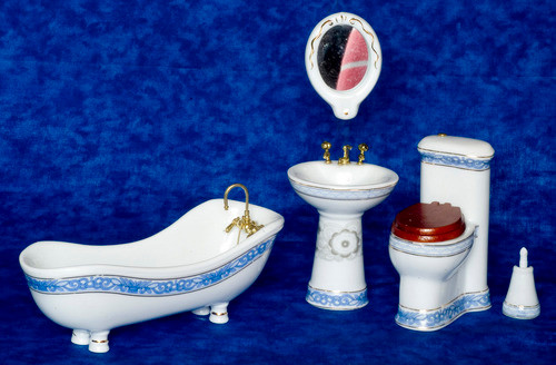 Bath Set - White with Blue Trim