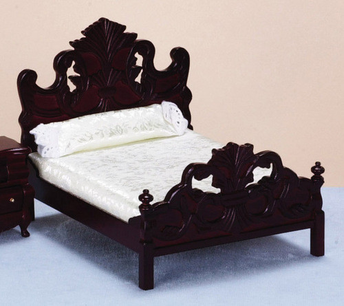 Dollhouse Miniature Wood Bedroom Belter Bed in Walnut with White Satin D7701 