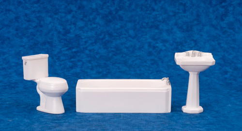 Dollhouse Miniature Bathroom Set Tub Toilet Sink White Purple