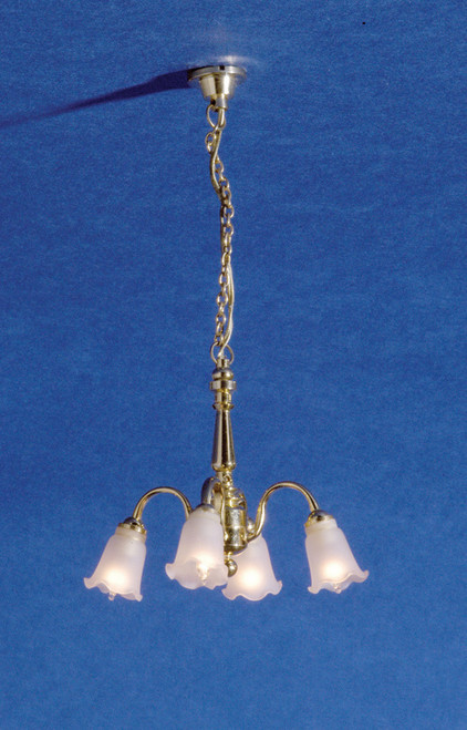 Dollhouse City - Dollhouse Miniatures 4 Down-Arm Frosted Tulip Chandelier