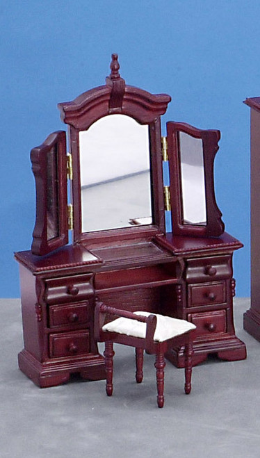 Vanity with Mirror and Stool - Mahogany