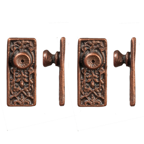 Ornate Door Knob Set - Bronze