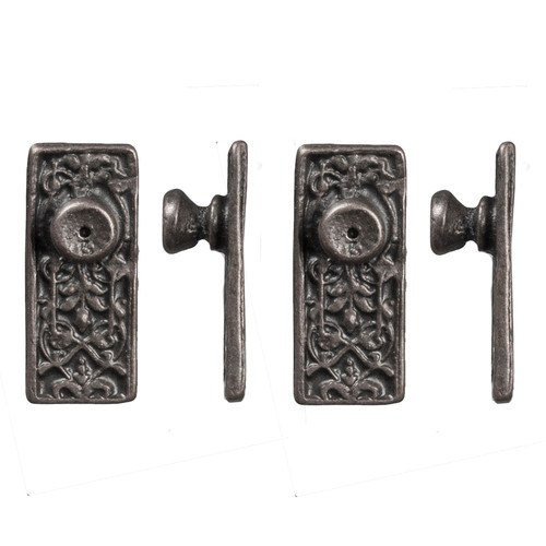 Ornate Door Knob Set - Pewter