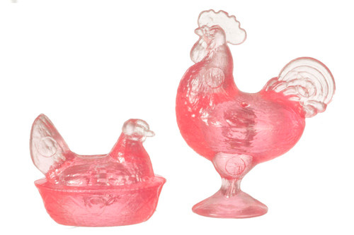 Rooster and Nesting Hen - Pink