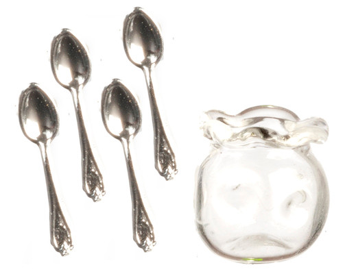 Glass Spooner with 4 Tablespoons