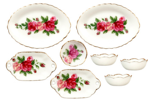 Bowls and Platters Set - Red Rose