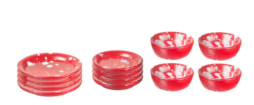 Dishes Set - Red Spatter
