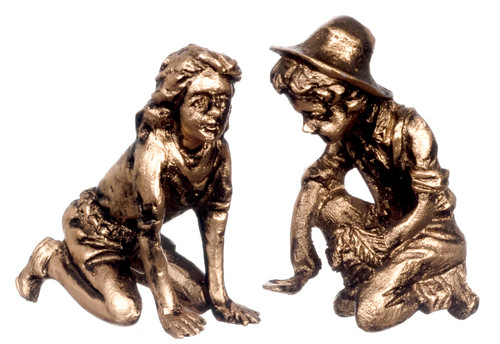 Dollhouse City - Dollhouse Miniatures Boy and Girl Gardener - Gold