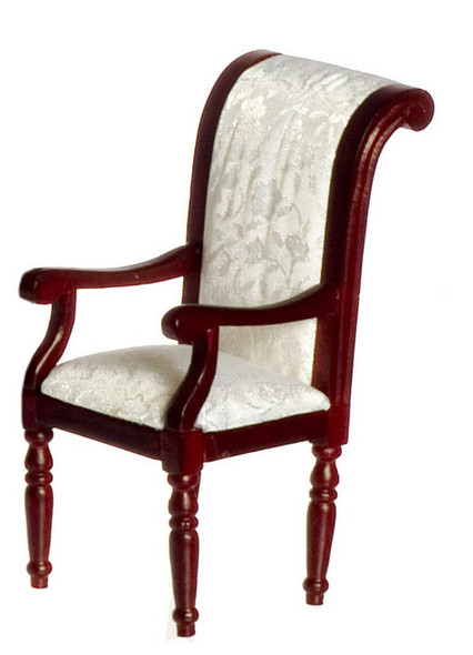 Armchair With White Fabric - Mahogany
