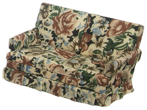 Brown Floral Loveseat - Walnut