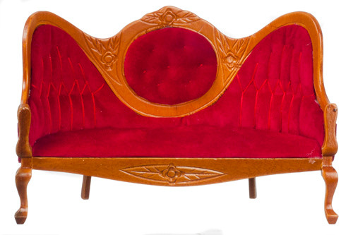 Dollhouse City - Dollhouse Miniatures Mirrorback Sofa - Walnut and Red