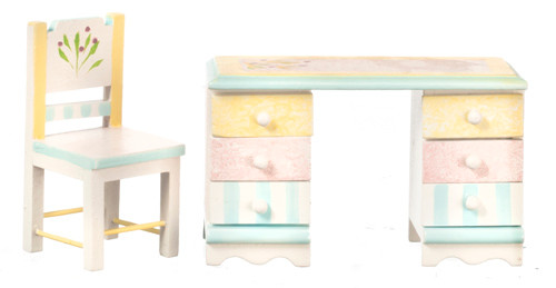 Dollhouse City - Dollhouse Miniatures Desk and Chair Set - Painted
