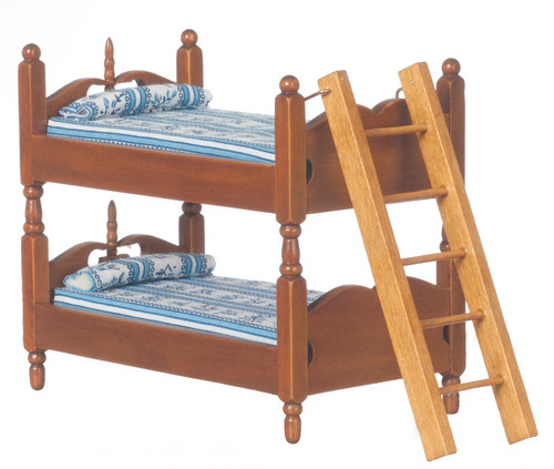 Bunk Beds with Ladder - Blue and Walnut