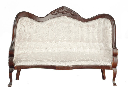 Walnut Victorian Sofa - White Brocade