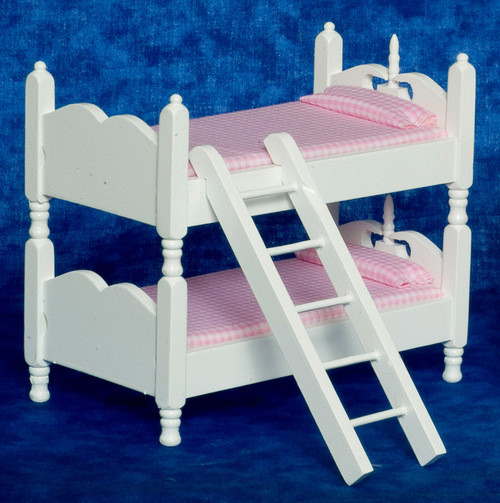 Bunk Bed with Ladder - Pink and White
