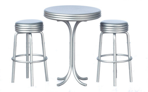 1950's Tall Table with 2 Stools - Silver