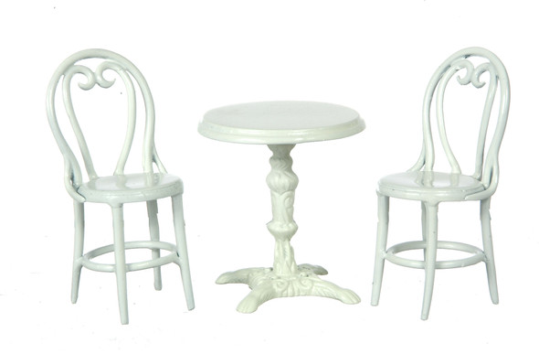 Dollhouse City - Dollhouse Miniatures Cafe table and Two Chairs - White