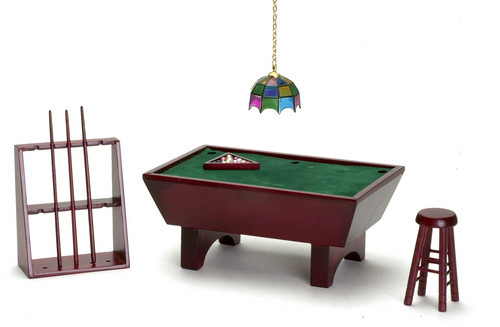 Dollhouse City - Dollhouse Miniatures Pool Table Set - Mahogany
