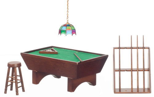 Dollhouse City - Dollhouse Miniatures Pool Table Set - Walnut