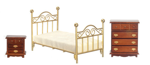 Single Brass Bed Set - Walnut
