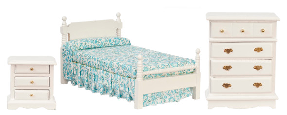 Dollhouse Bedroom Set - Blue Floral and White - Dollhouse City