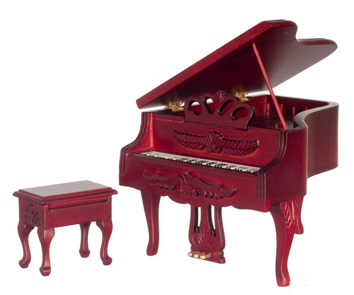 Carved Piano with Stool - Mahogany