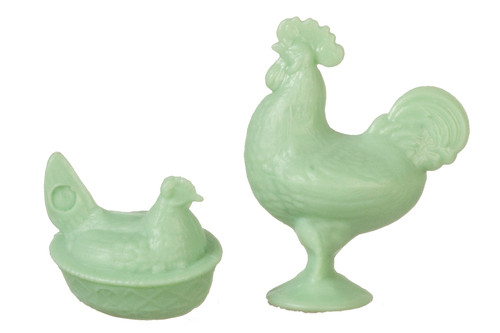 Rooster and Nesting Hen - Jadite