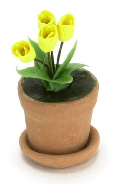 Tulips Clay Pot - Yellow