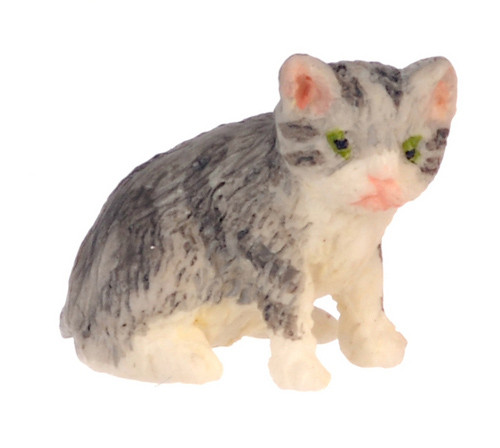 Dollhouse City - Dollhouse Miniatures Sitting Kitten - Gray