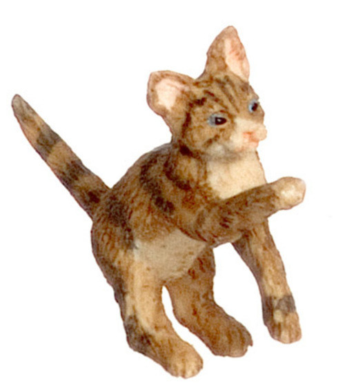 Dollhouse City - Dollhouse Miniatures Cat with Paw Up - Brown