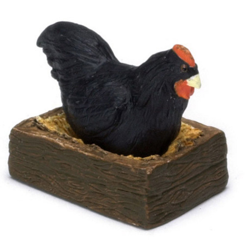 Dollhouse City - Dollhouse Miniatures Hen with Crate - Black