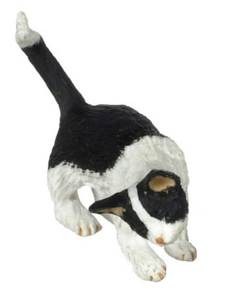 Dollhouse City - Dollhouse Miniatures Cat Rubbing Right - Black and White
