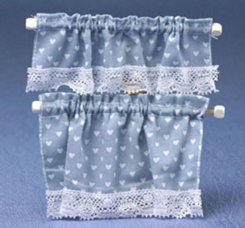 Cottage Curtains Set - Hearts and Blue