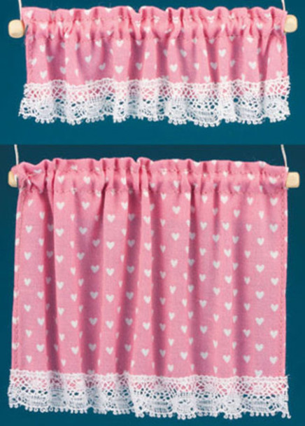 Cottage Curtains Set - Hearts and Pink