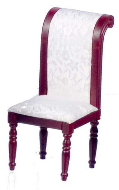 Dollhouse City - Dollhouse Miniatures Side Chair With White Fabric - Mahogany